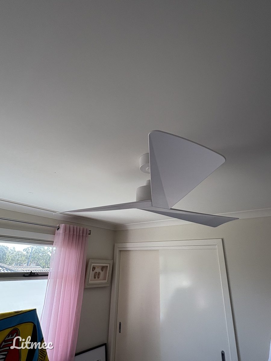 Sweep ceiling fan mounted securely and balanced to run quiet