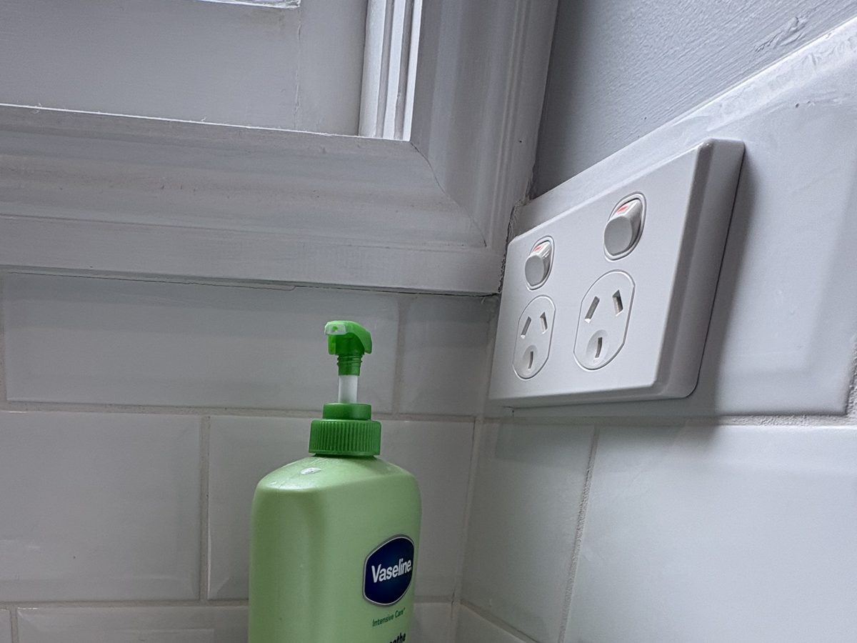 New double power point installed at the vanity in a Williamstown bathroom