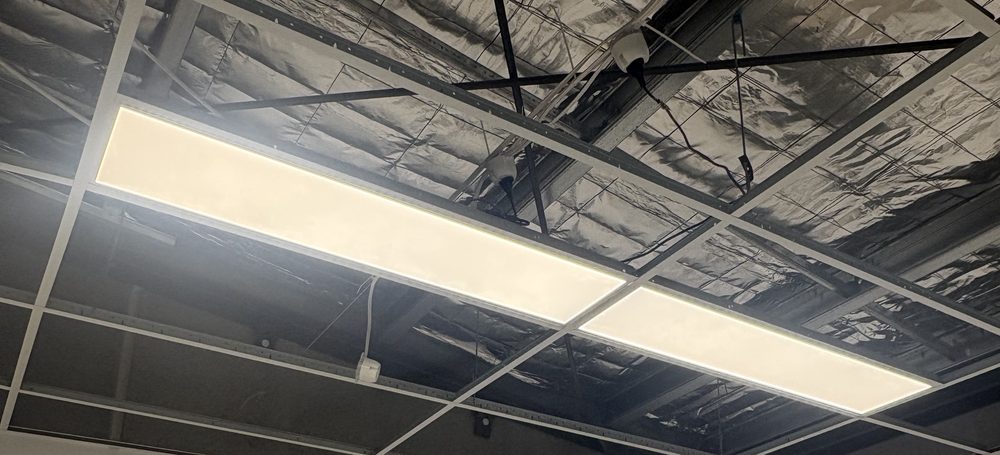 LED panel lighting installed by Litmec Electrical in a commercial suspended ceiling